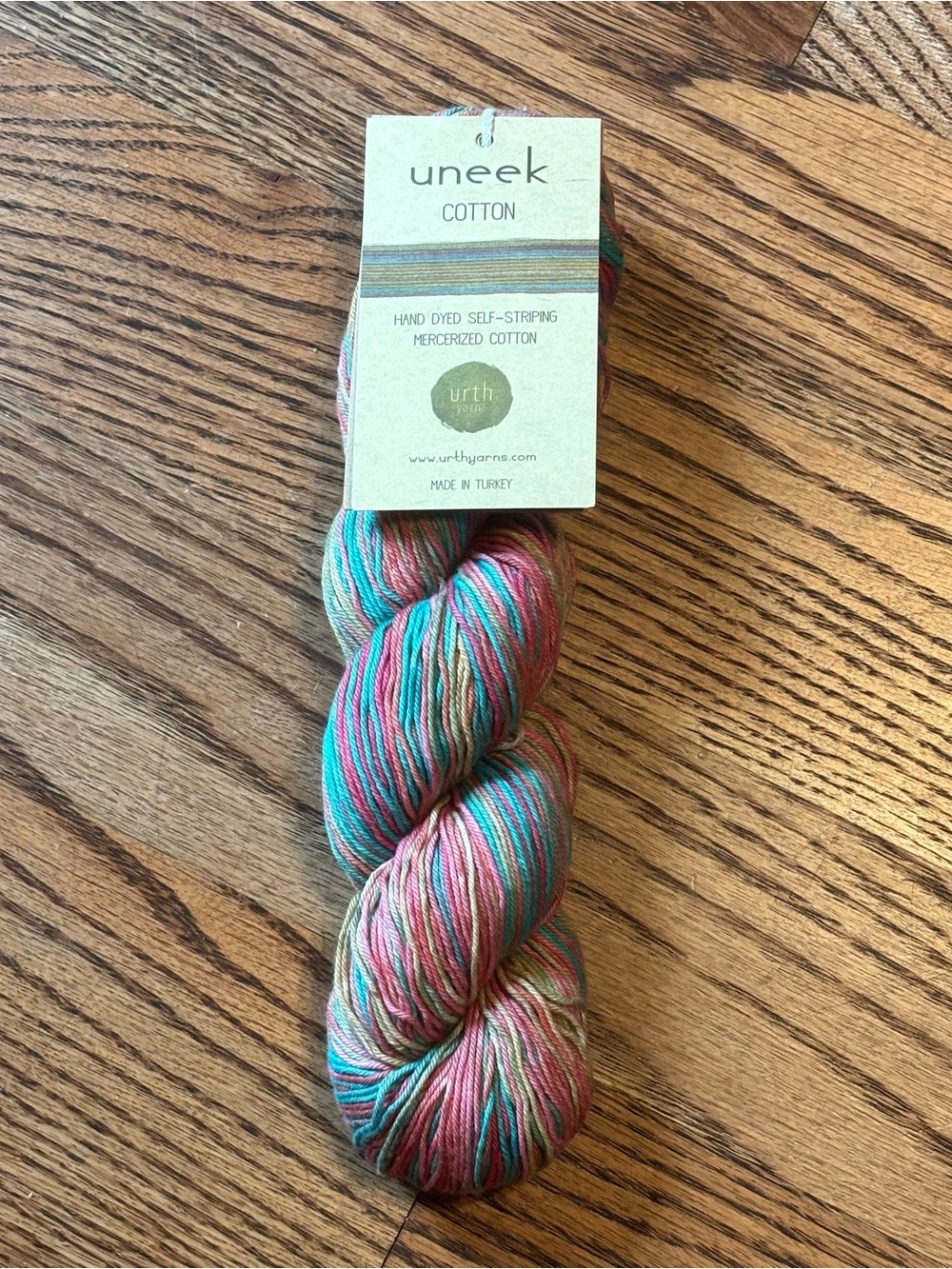 Urth Yarns Uneek Cotton DK Weight 1088 Multicolor Blue Hank Knit Crochet Pink